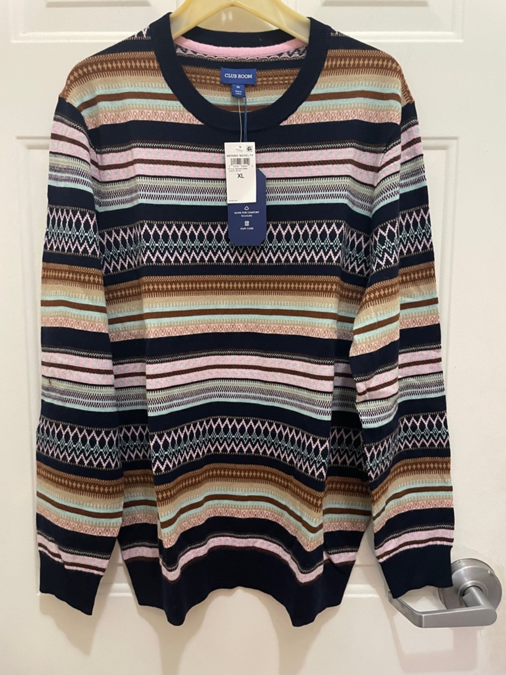 Club Room Men’s XL Navy Multicolor Striped Crewneck Sweater